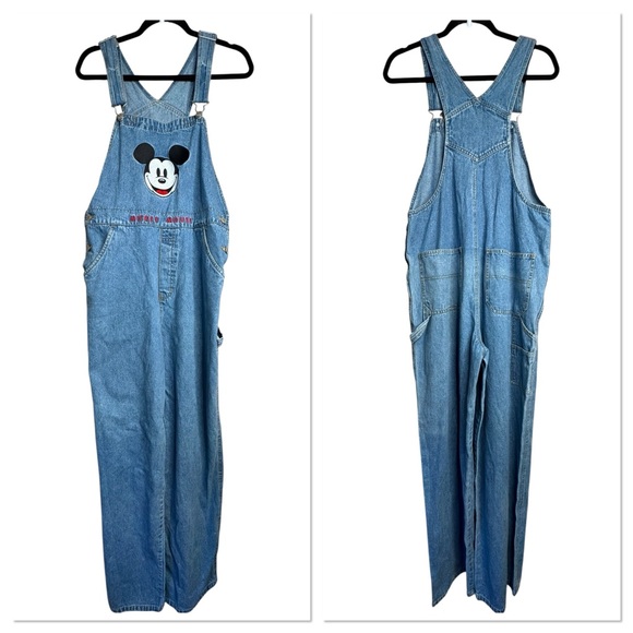 Vintage Disney Catalog Embroidered Mickey Mouse Denim Overalls Women’s Large - Picture 1 of 14